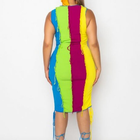 PLUS SUMMER QUEEN COLORBLOCK FRINGE MINI DRESS - Picture 5 of 6